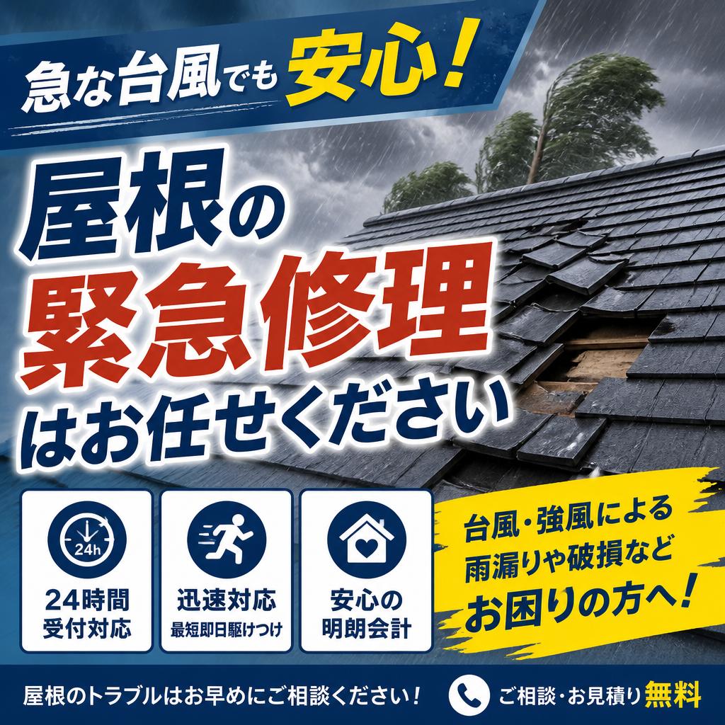 急な台風でも安心！屋根の緊急修理はお任せください
