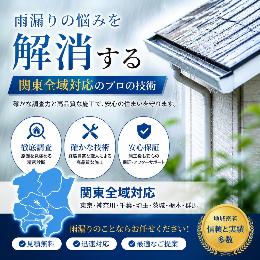 雨漏りの悩みを解消する、関東全域対応のプロの技術